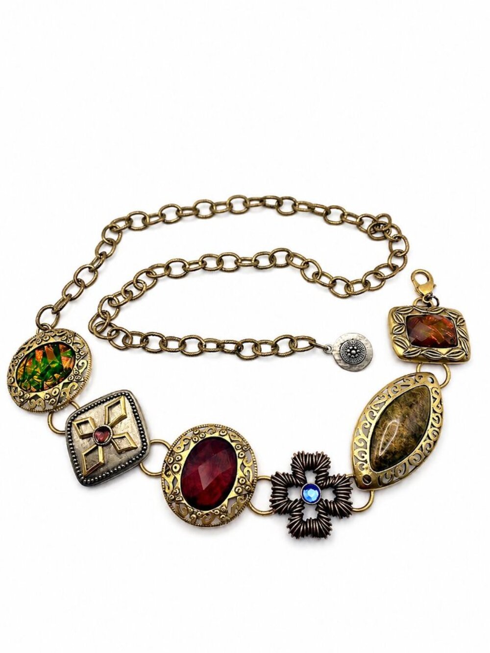 Chico's Vintage Statement Chain Belt Adjustable Med-Lg Mixed Gem Cabochon Links